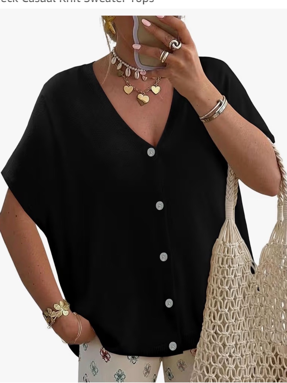 Women’s Spring oversized Cardigan batwing sort sleeve lightweight button V neck